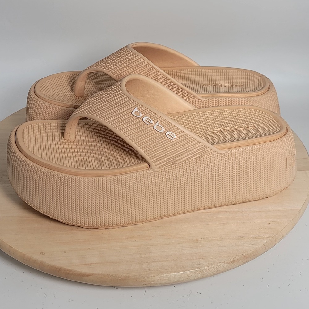 Bebe Beige Women Y2K Flatform Chunk Platform Sandals- Size 9 - Picture 3 of 7